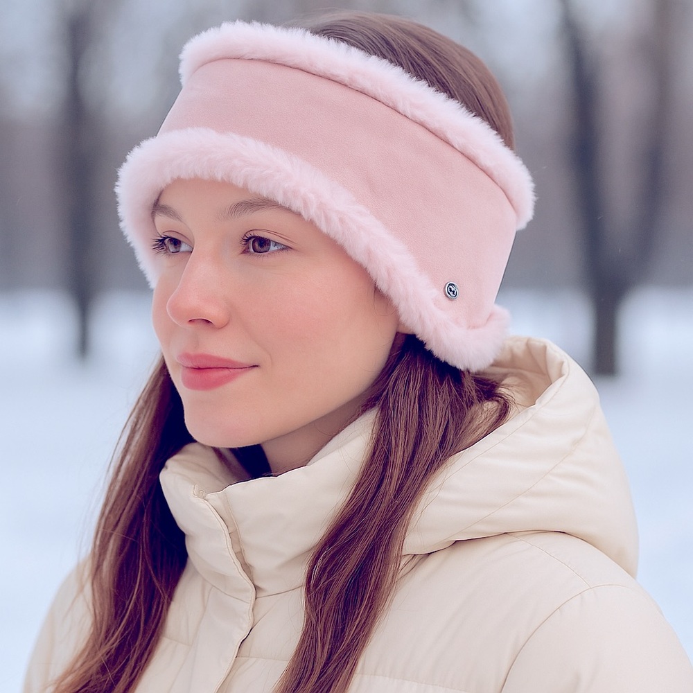 UGG Reversible Leather and Shearling Headband Ear Muff Brand New L/XL Pink - Picture 5 of 14